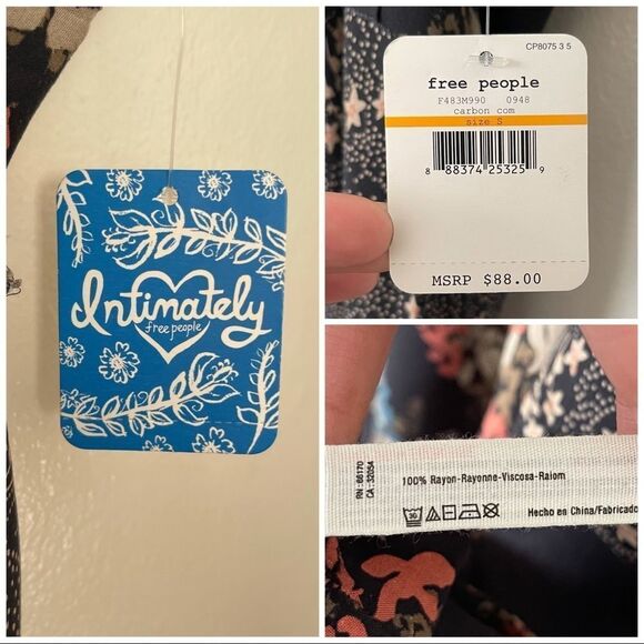 Vintage Free People Intimately Black Combo Mini Slip Dress NWT size Small - Picture 7 of 8